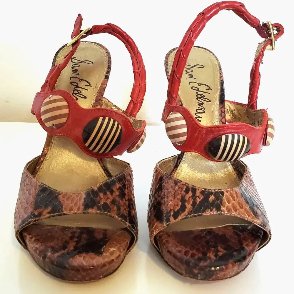 Sam Edelman Oceana Sandals 6.5 Leather Snakeskin Beaded Sling Back Shoes
